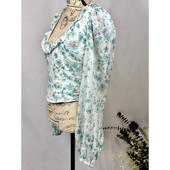 Free People Another Life Top White Combo Blue Floral Print L - Picture 12 of 16